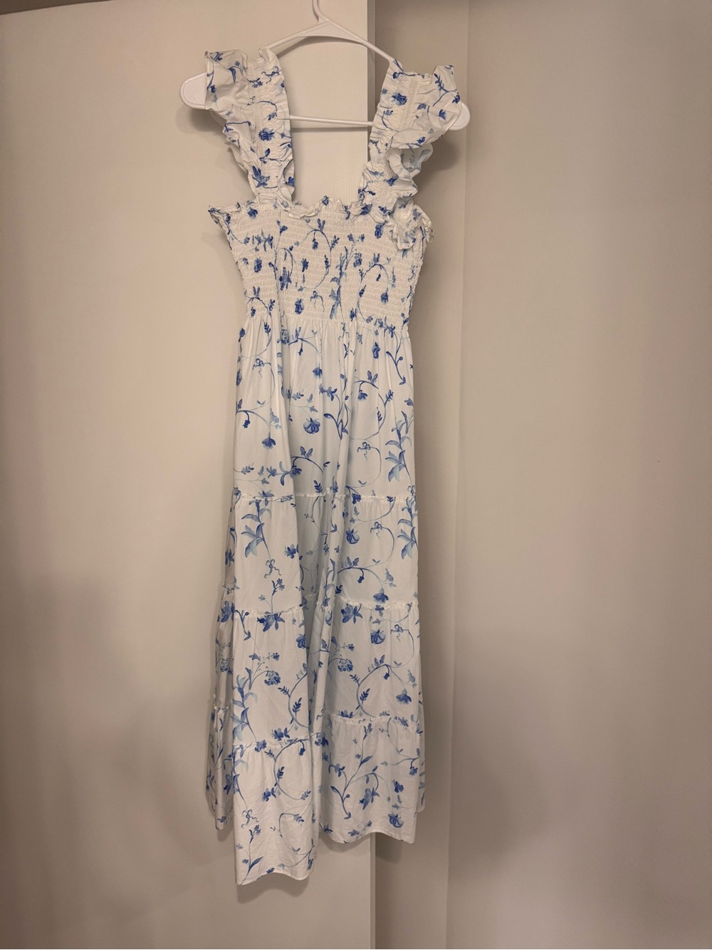 Hill House White Maxi Dress with Blue Floral Print